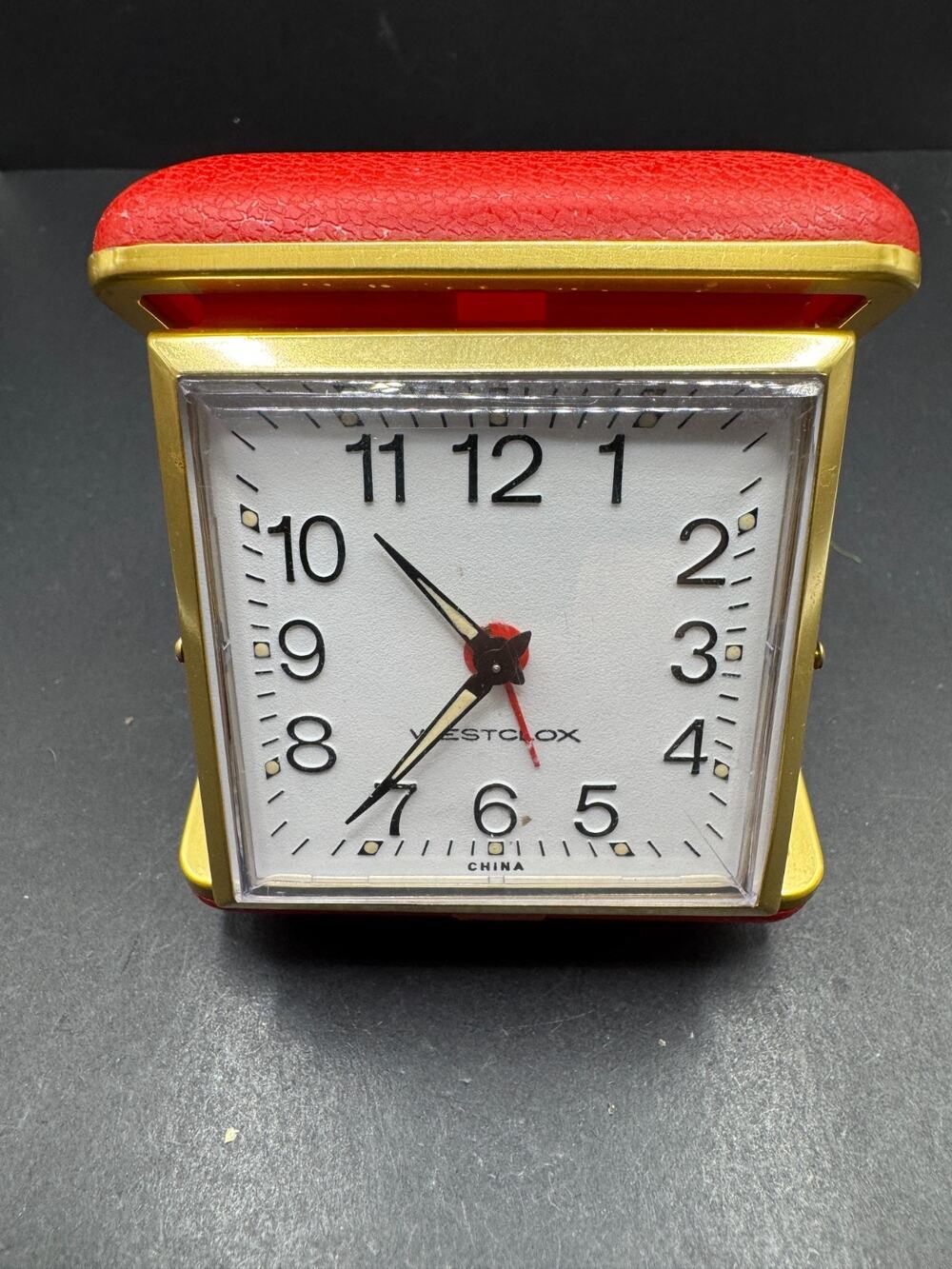 Vintage Westclox Travel Alarm Clock Wind-Up Folding Red Case Glow Hands